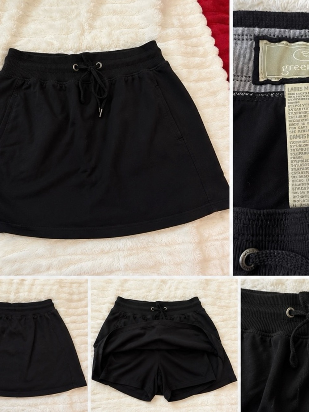 GreenTea Women's Black Skort with Drawstring Waist and Built-In Shorts